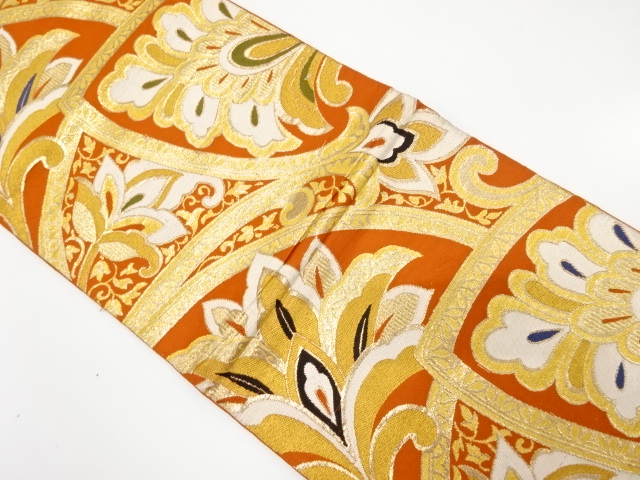 JAPANESE KIMONO / ANTIQUE FUKURO OBI / WOVEN FLORAL SARASA